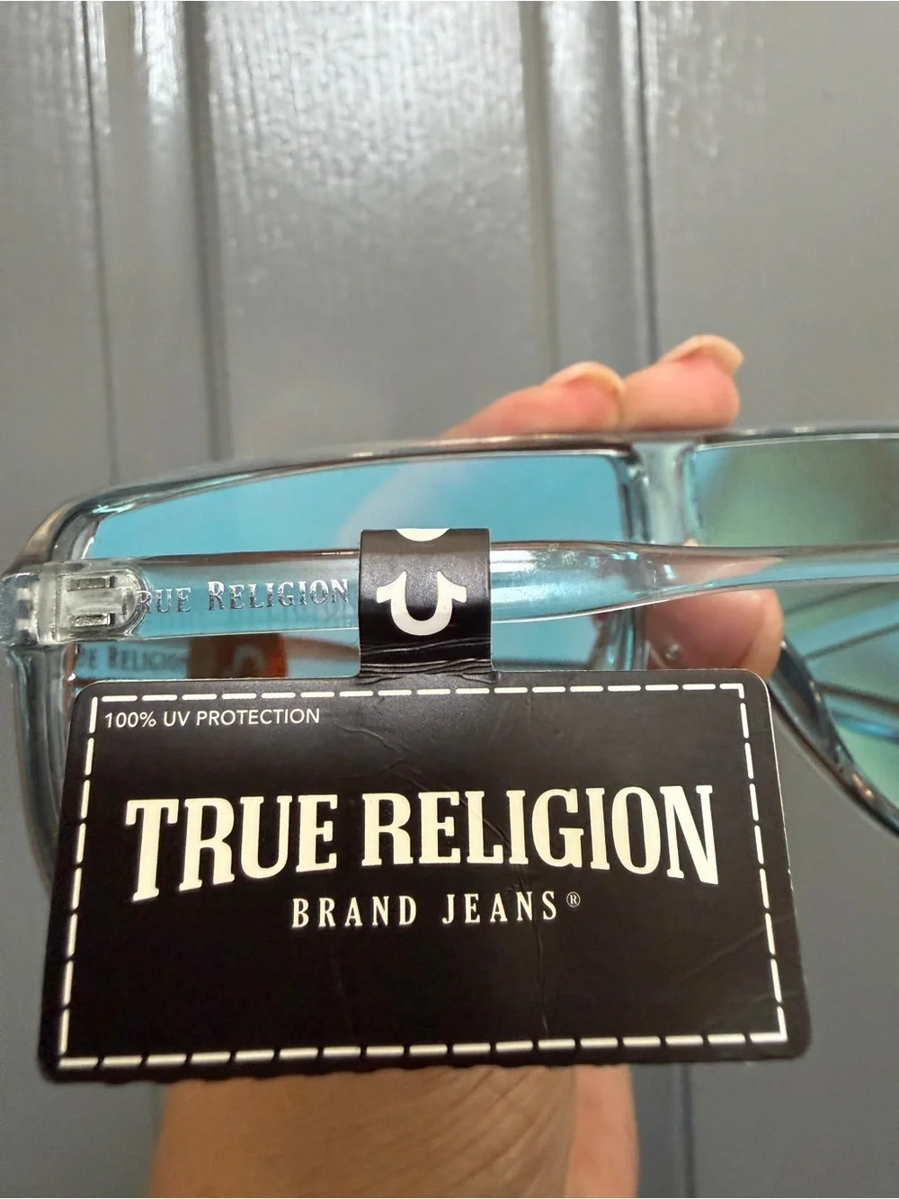 True Religion Blue Mirrored Shield Sunglasses